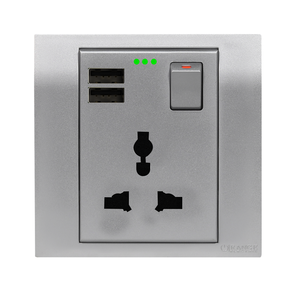 AKOYA 13Amp. Single Multy Switched Socket Outlet with Indicator + 3.4Amp. USB S/Matte with S/Matte Surround