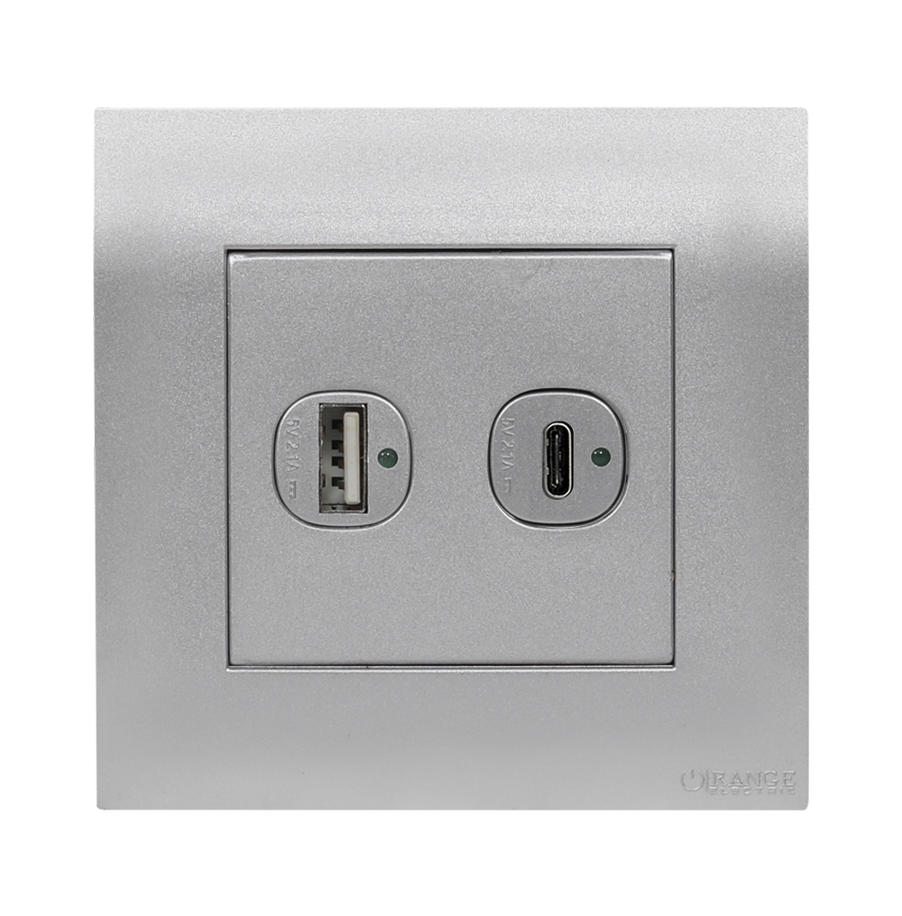 AKOYA 2.1Amp. 2Gang Type-A + C USB Charger Outlet S/Matte with S/Matte Surround