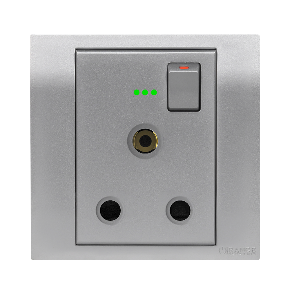 AKOYA 15Amp. Single Switched Socket Outlet with Indicator S/Matte with S/Matte Surround