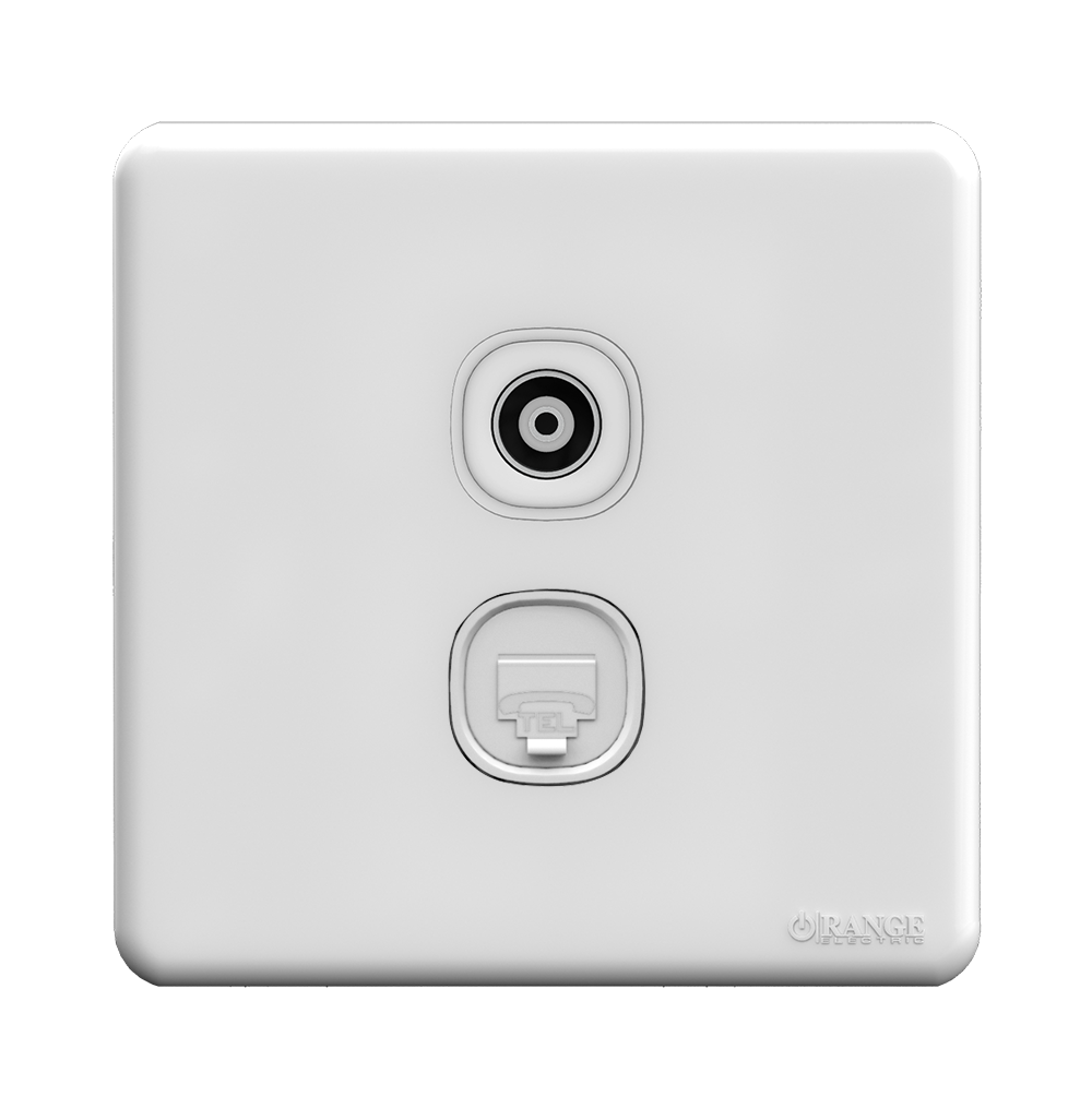 ENIGMA 2Gang 4Wire Telephone Outlet + TV Co-Axial Outlet (75Ohm) Classic White (British Standard)