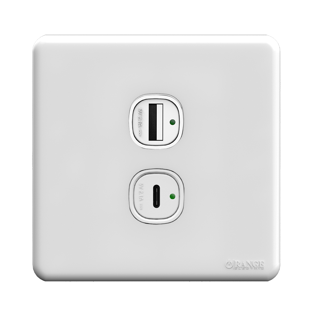 ENIGMA 2.1Amp. 2Gang Type-A + Type-C USB Charger Outlet Classic White (British Standard)