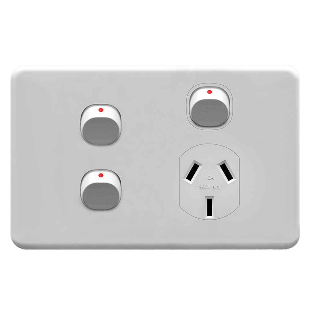 ENIGMA 10Amp. 250V a.c. 1Gang Horizontal Power point with 16AX Extra Two Dollies Classic White (Australian Standard)