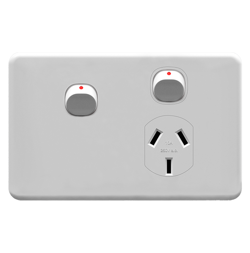 ENIGMA 10Amp. 250V a.c. 1Gang Horizontal Power point with 16AX Extra Dolly Classic White (Australian Standard)
