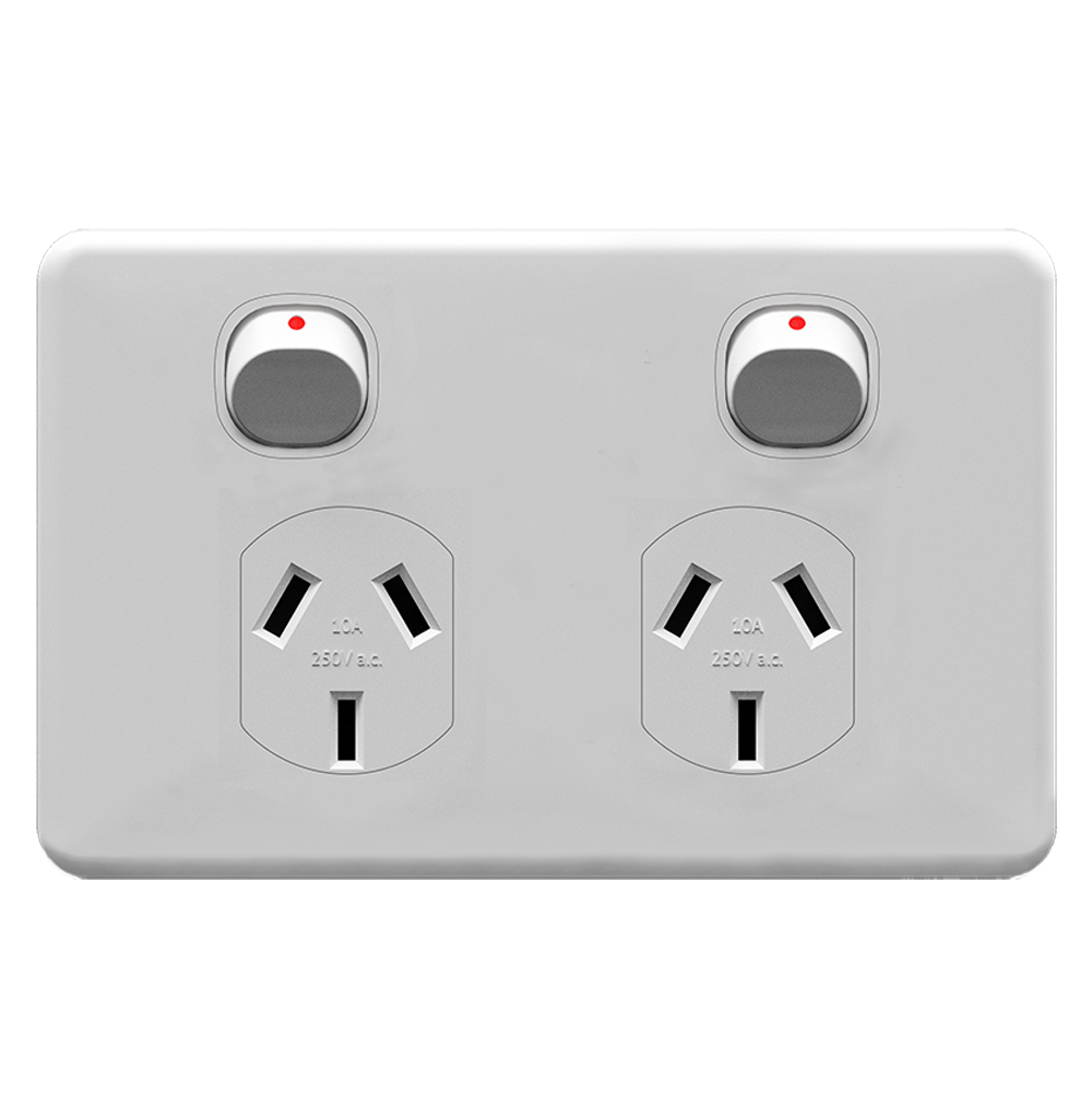 ENIGMA 10Amp. 250V a.c. 2Gang Horizontal Power point Classic White (Australian Standard)