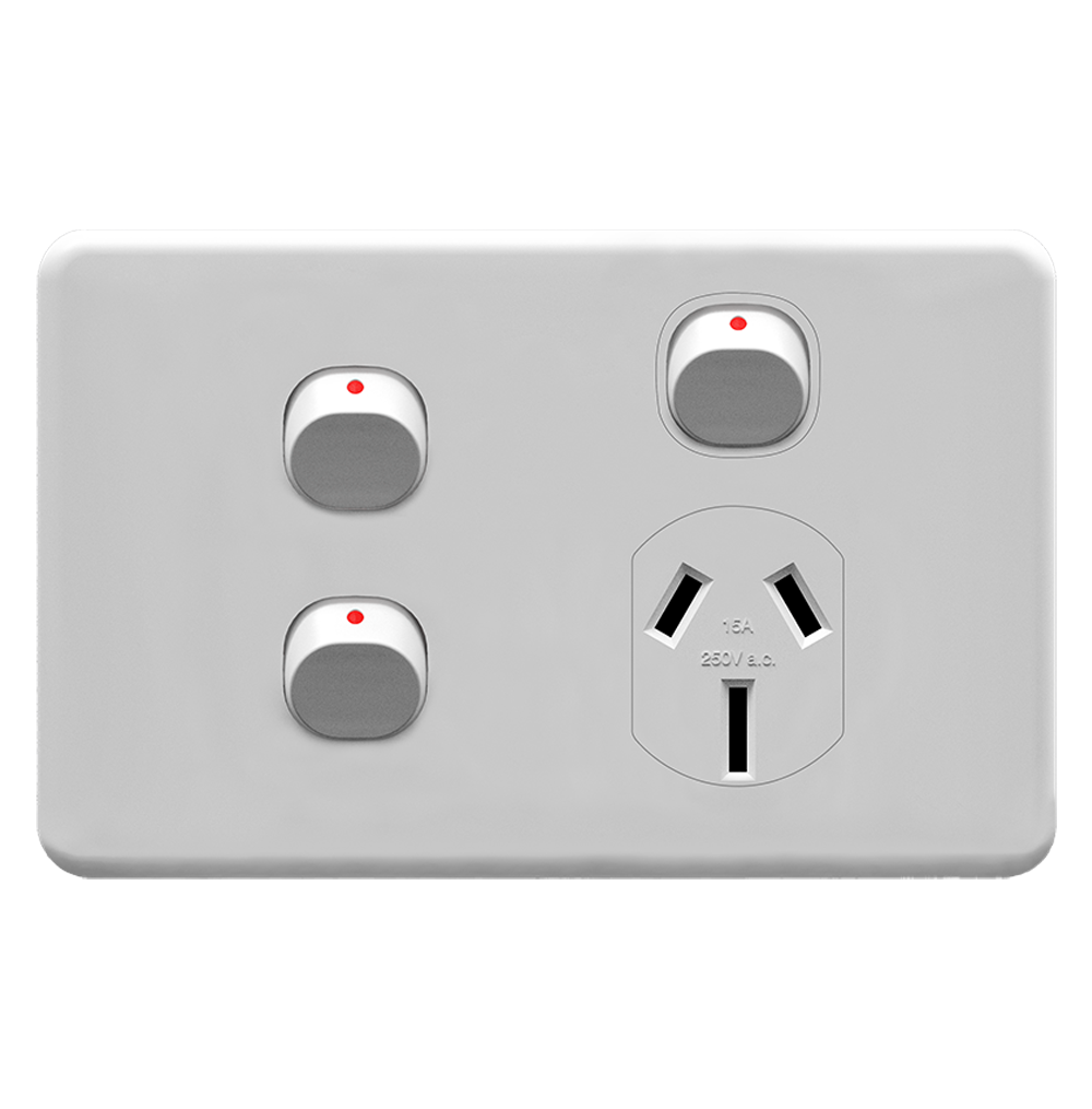 ENIGMA 15Amp. 250V a.c. 1Gang Horizontal Power point with 16AX Extra Two Dollies Classic White (Australian Standard)