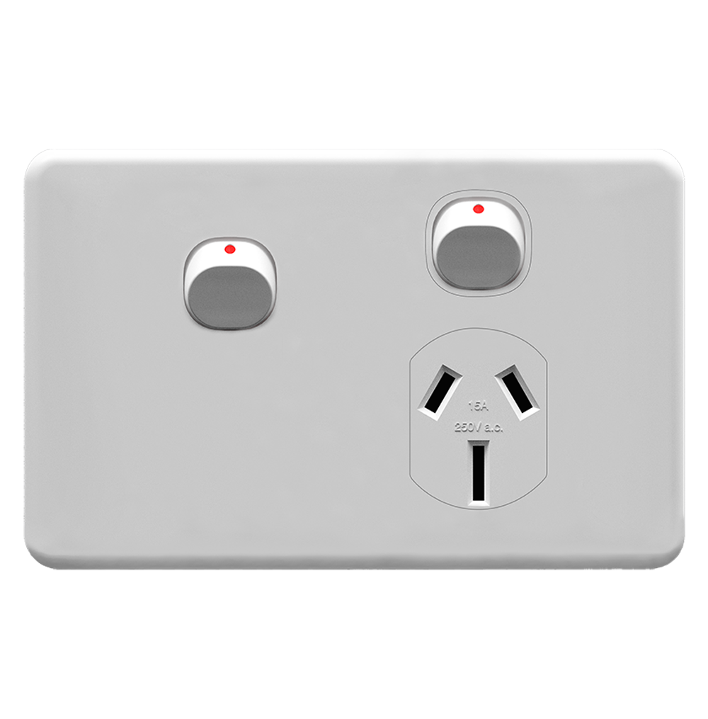 ENIGMA 15Amp. 250V a.c. 1Gang Horizontal Power point with 16AX Extra Dolly Classic White (Australian Standard)