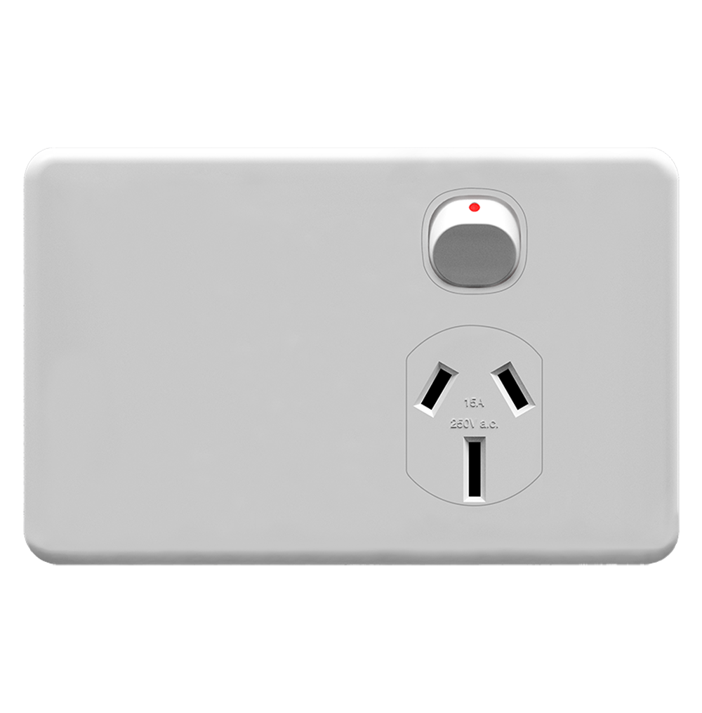 ENIGMA 15Amp. 250V a.c. 1Gang Horizontal Power point Classic White (Australian Standard)