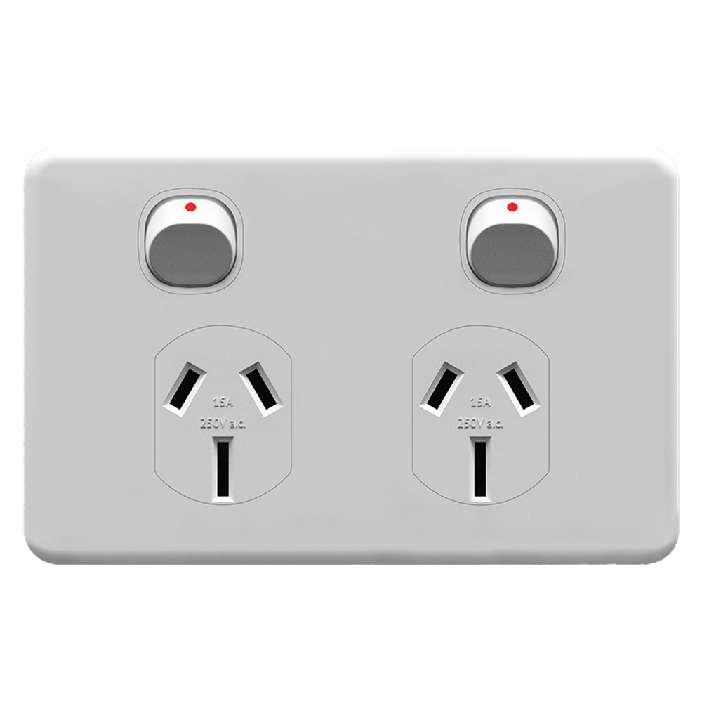ENIGMA 15Amp. 250V a.c. 2Gang Horizontal Power point Classic White (Australian Standard)