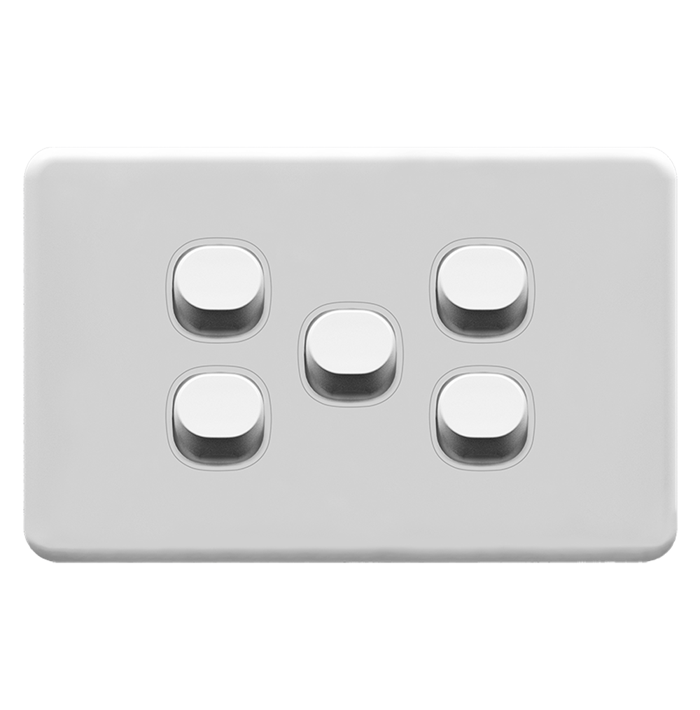 ENIGMA 16Amp. 250V a.c. 5Gang 2Way Horizontal Classic White (Australian Standard)