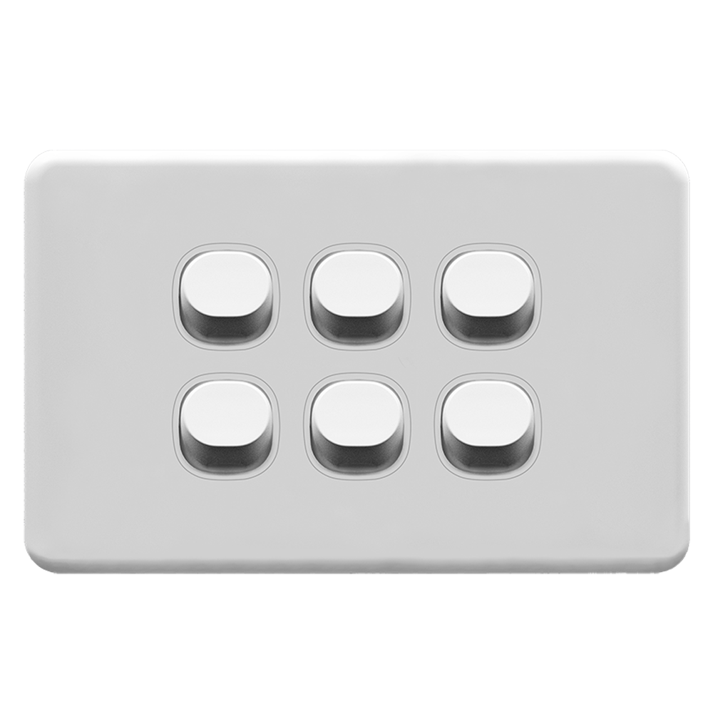 ENIGMA 16Amp. 250V a.c. 6Gang 2Way Horizontal Classic White (Australian Standard)