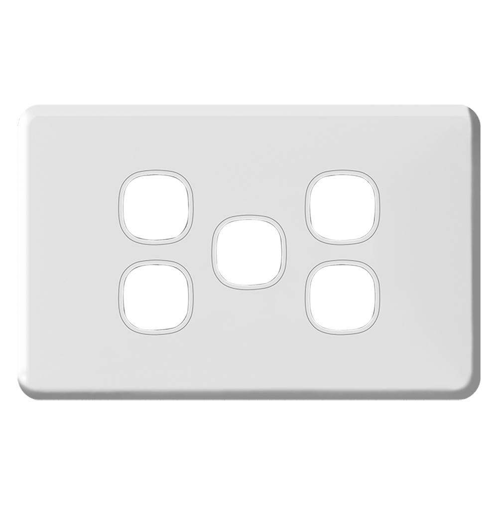 ENIGMA 5Gang Empty Grid with Surround Classic White (Australian Standard)