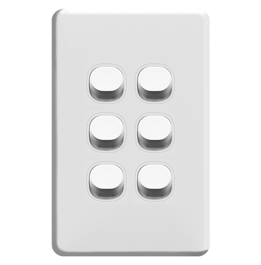 ENIGMA 16Amp. 250V a.c. 6Gang 2Way Vertical Slim White (Australian Standard)