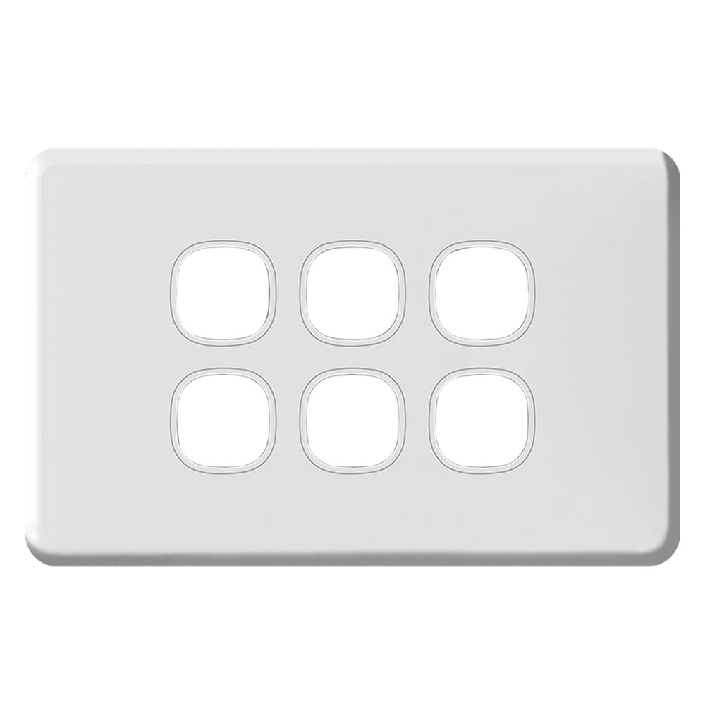 ENIGMA 6Gang Empty Grid with Surround Classic White (Australian Standard)