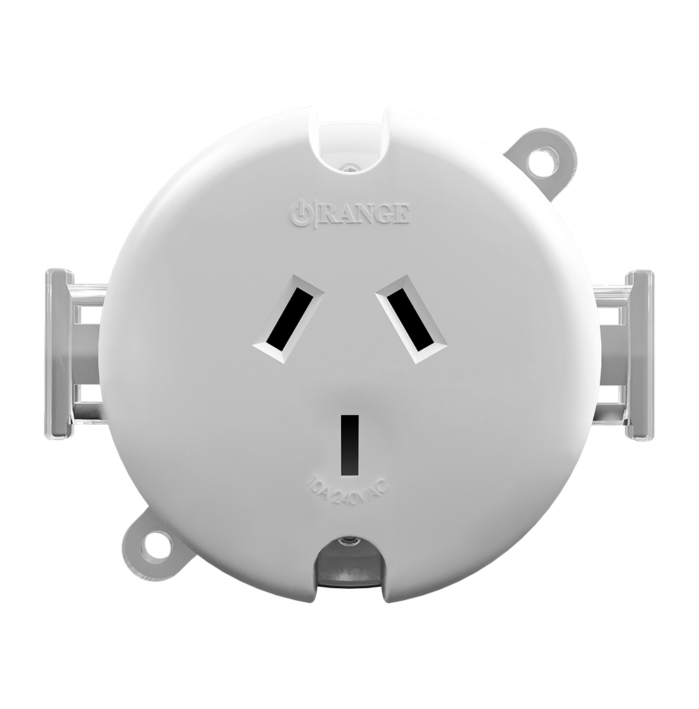 ENIGMA 10Amp. 250V a.c. Front Connecting Surface Socket with 3 Flat Pins Classic White (Australian Standard)