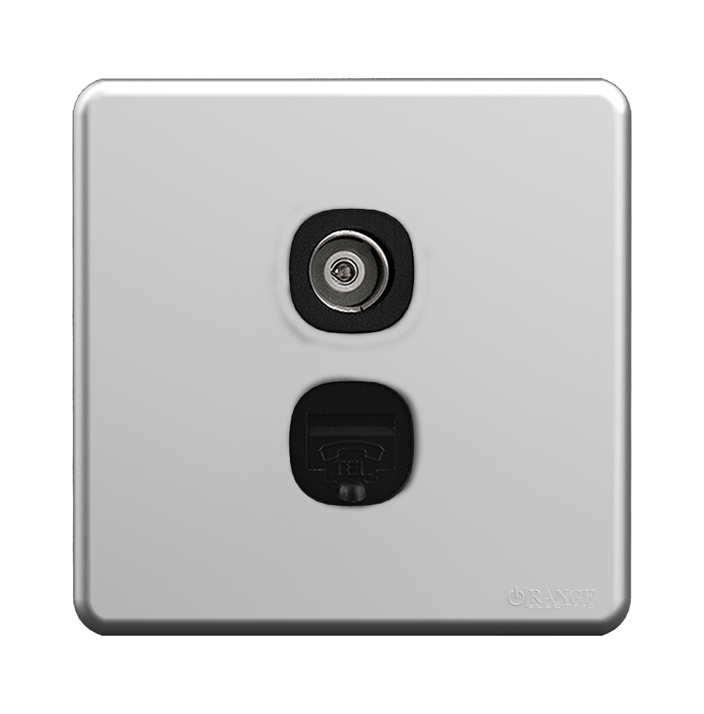 ENIGMA 2Gang 4Wire Telephone Outlet + TV Co-Axial Outlet (75Ohm) Stone Black (British Standard)