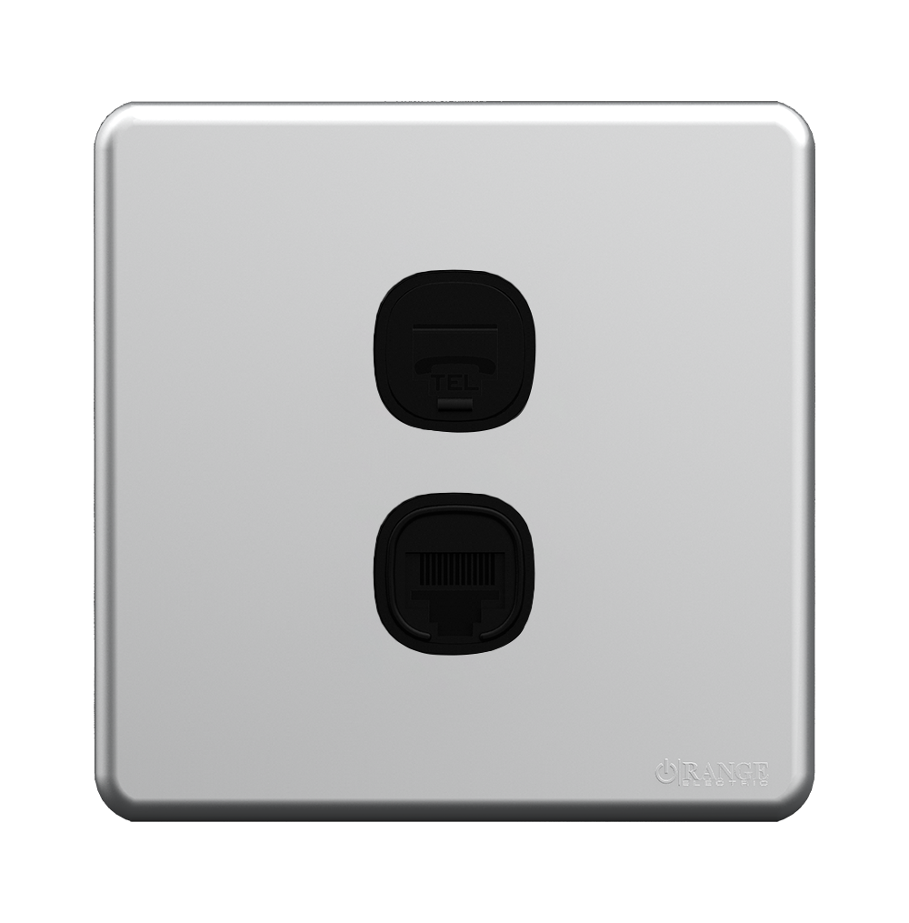 ENIGMA 2Gang 4Wire Telephone Outlet + 8Wire 8Contact Telephone/Data Outlet Stone Black (British Standard)