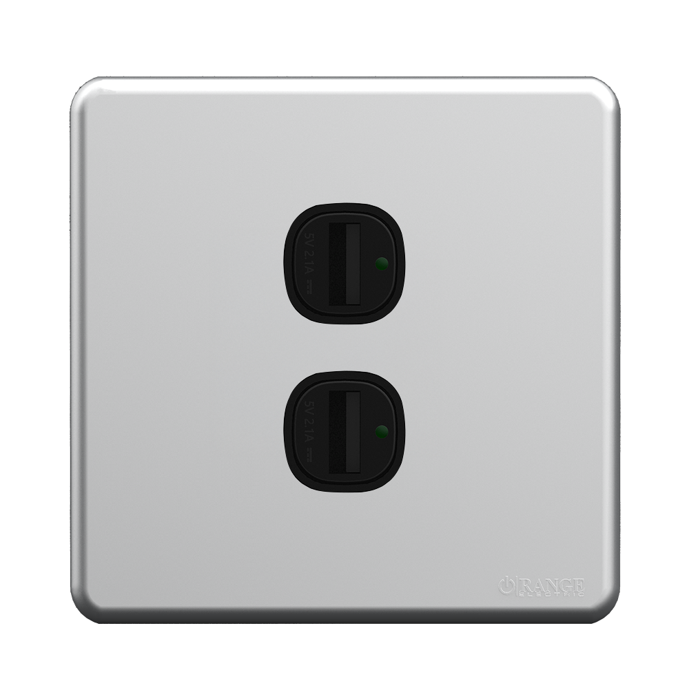 ENIGMA 2.1Amp. 2Gang Type-A USB Charger Outlet Stone Black (British Standard)