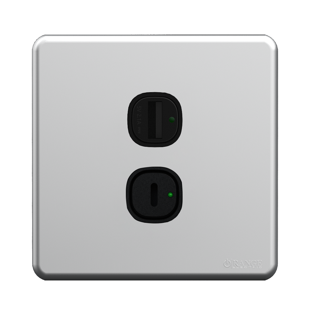 ENIGMA 2.1Amp. 2Gang Type-A + Type-C USB Charger Outlet Stone Black (British Standard)