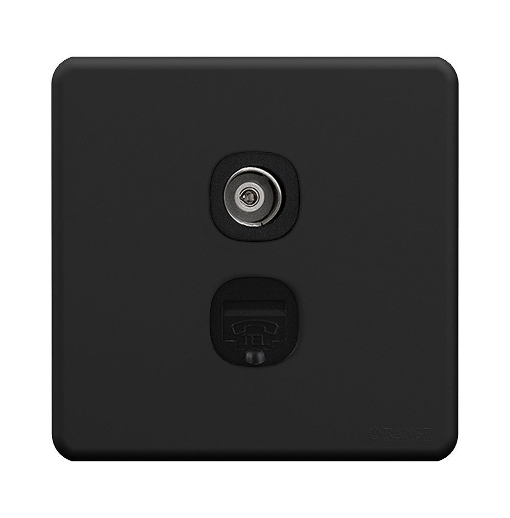 ENIGMA 2Gang 4Wire Telephone Outlet + TV Co-Axial Outlet (75Ohm) Gunmetal (British Standard)