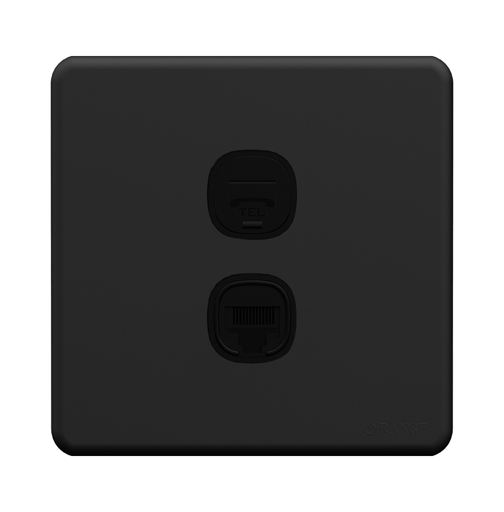 ENIGMA 2Gang 4Wire Telephone Outlet + 8Wire 8Contact Telephone/Data Outlet Gunmetal (British Standard)