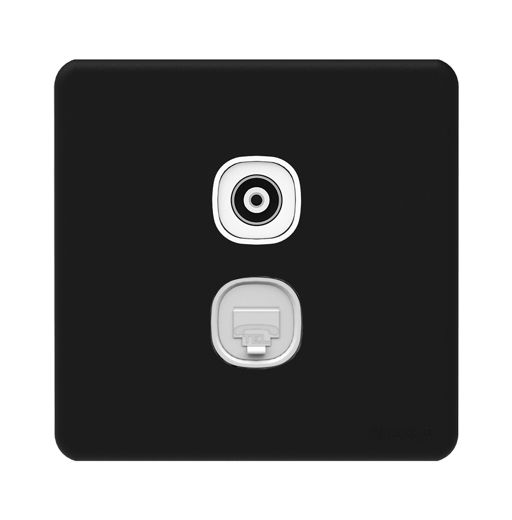 ENIGMA 2Gang 4Wire Telephone Outlet + TV Co-Axial Outlet (75Ohm) Pearl Black (British Standard)