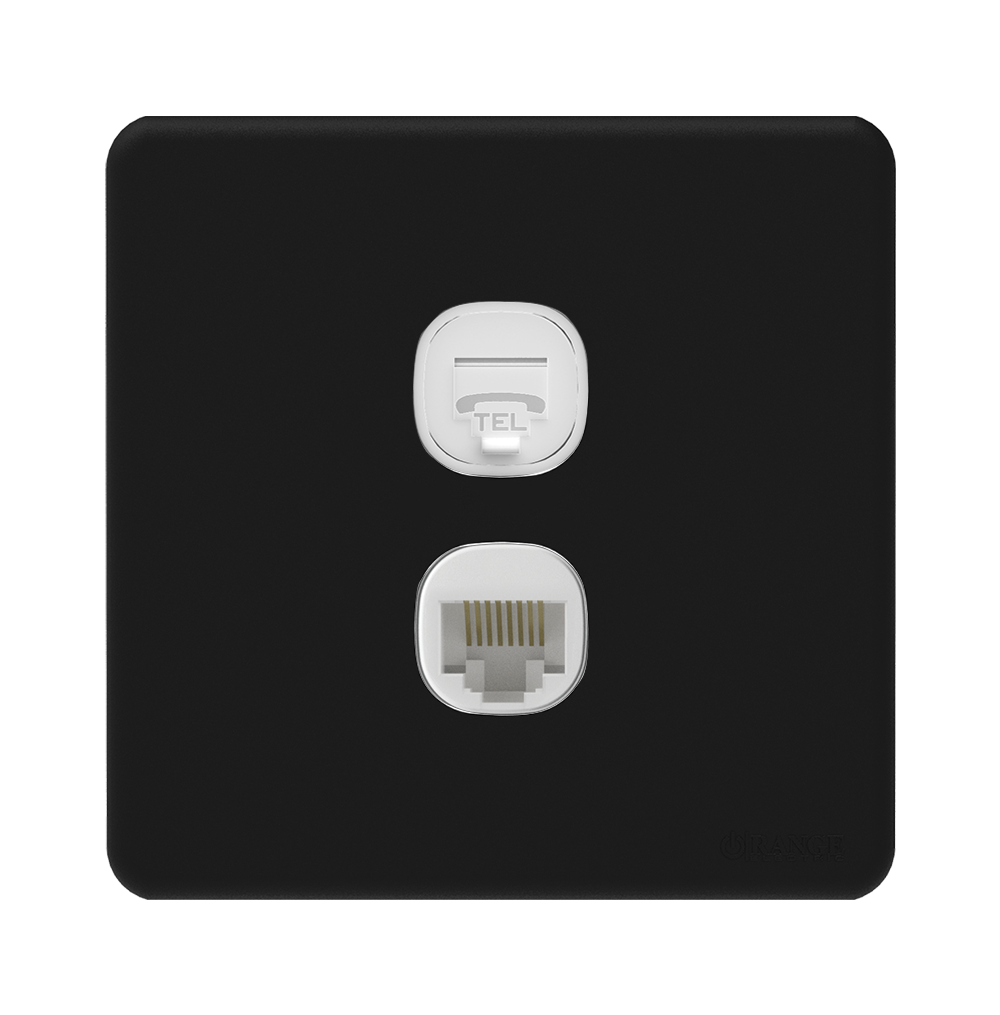 ENIGMA 2Gang 4Wire Telephone Outlet + 8Wire 8Contact Telephone/Data Outlet Pearl Black (British Standard)