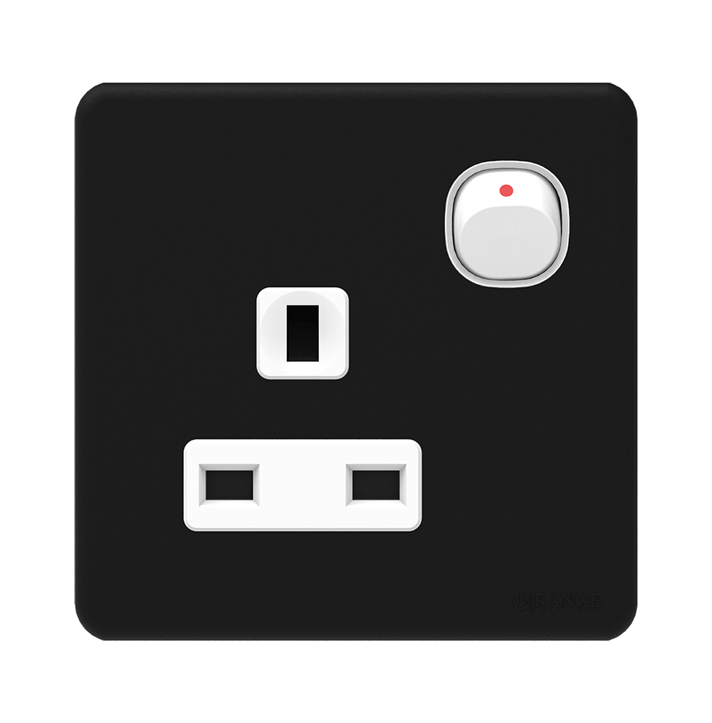 ENIGMA 13Amp. Single Switched Socket Outlet Pearl Black (British Standard)