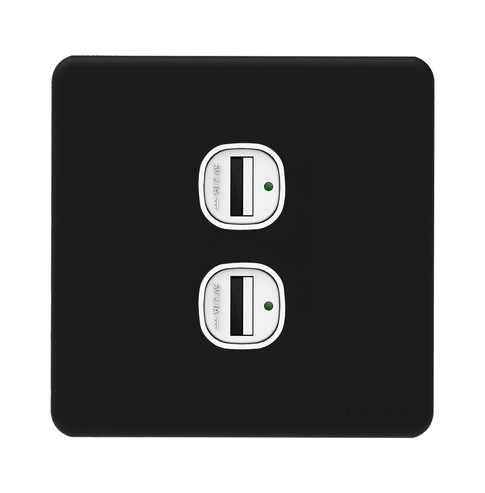ENIGMA 2.1Amp. 2Gang Type-A USB Charger Outlet Pearl Black (British Standard)