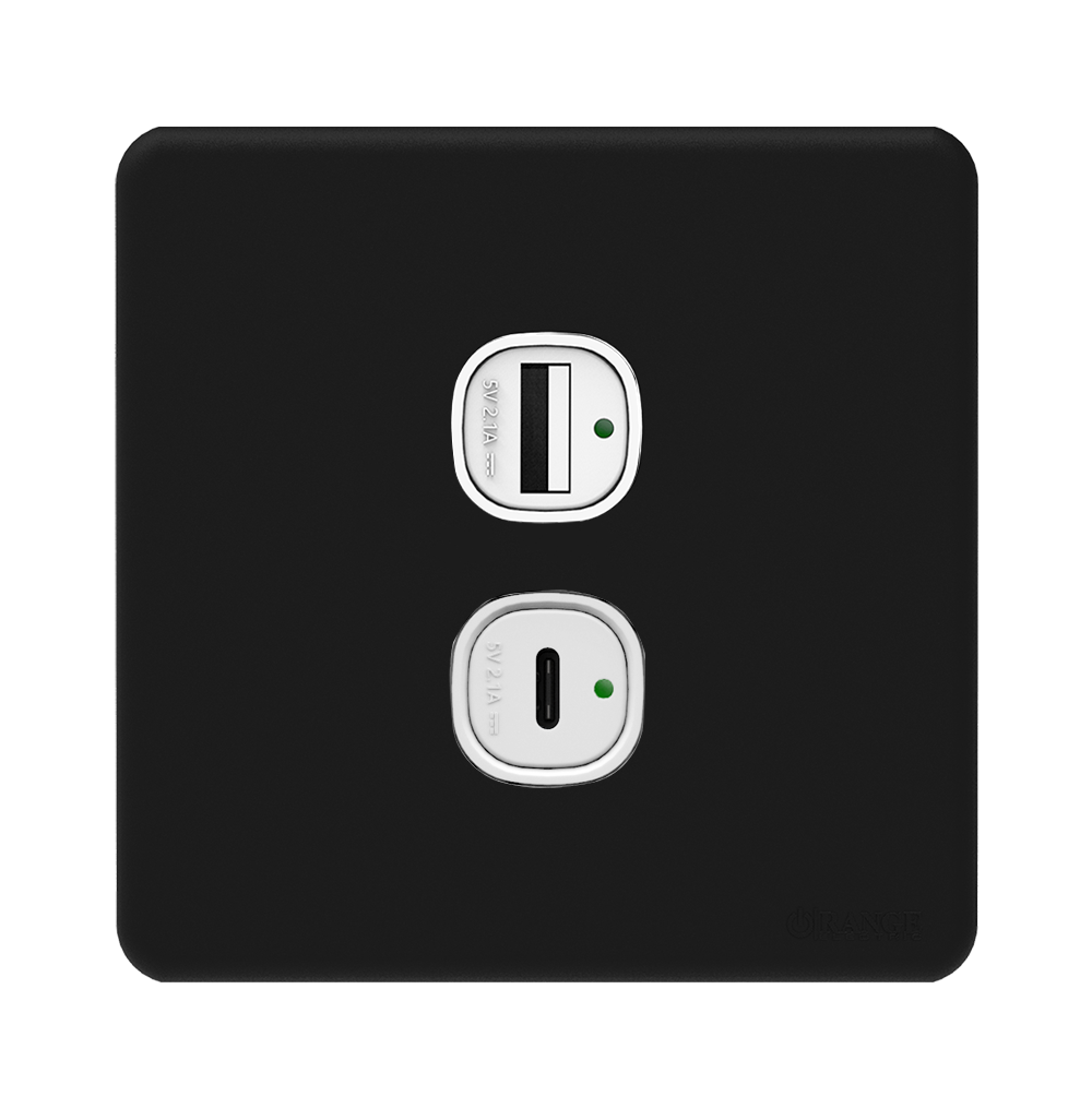 ENIGMA 2.1Amp. 2Gang Type-A + Type-C USB Charger Outlet Pearl Black (British Standard)