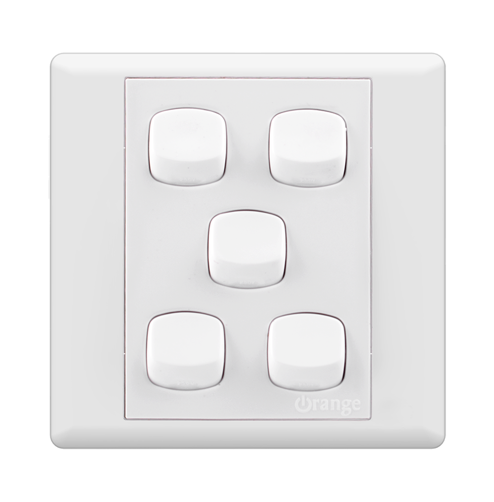 MONACO 10Amp. 5Gang 1Way Switch White with WH/Surround