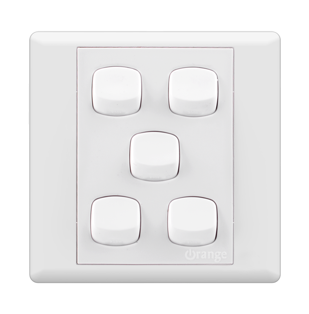 MONACO 10Amp. 5Gang 2Way Switch White with WH/Surround