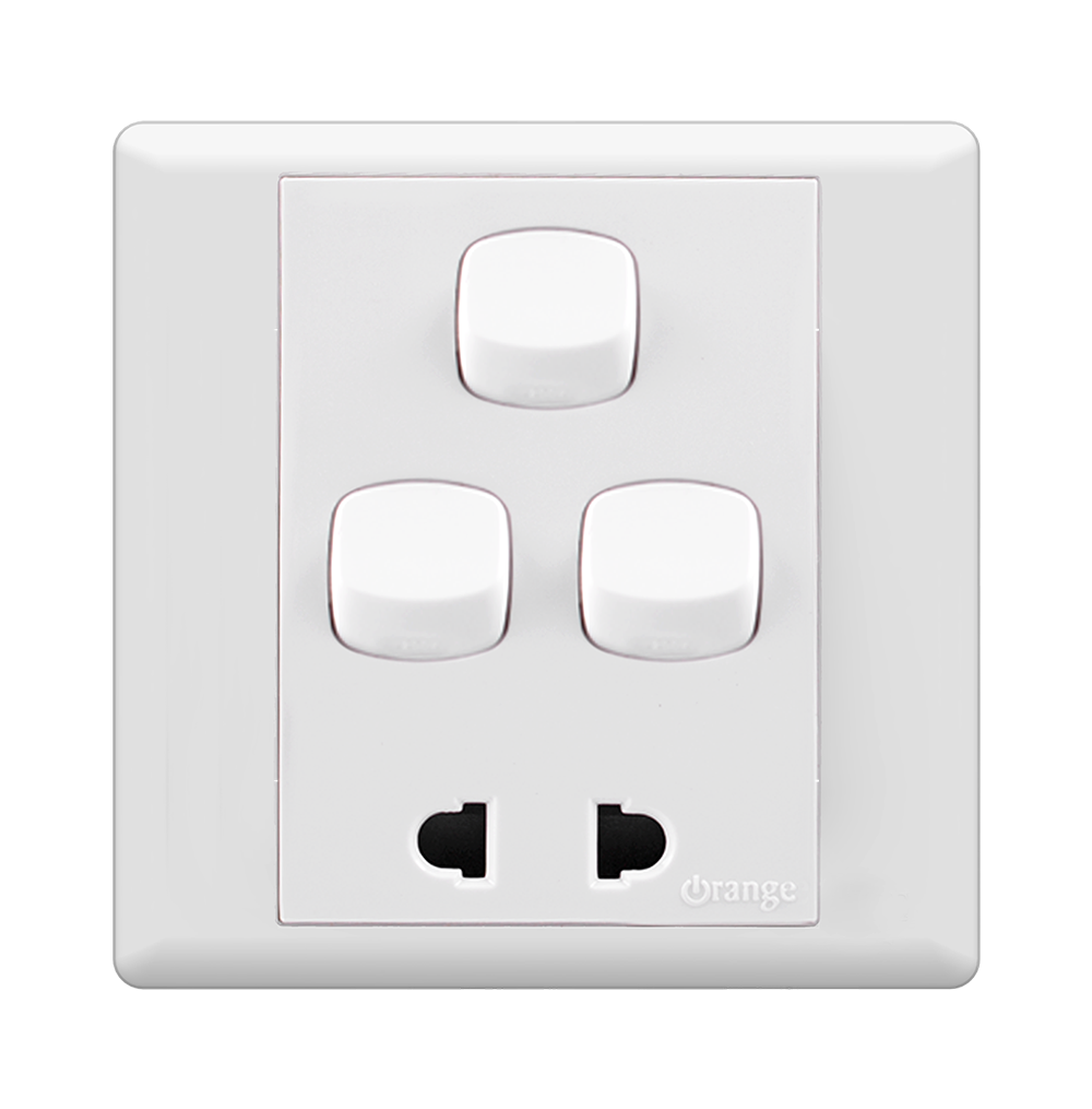 MONACO 10Amp. 3Gang + 10Amp. 2Pin Socket Outlet White with WH/Surround