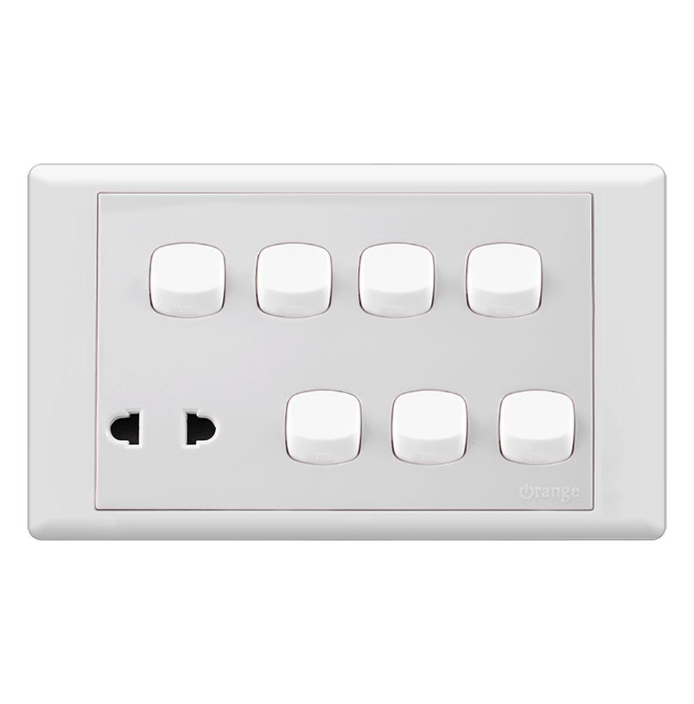 MONACO 10Amp. 7Gang + 10Amp. 2Pin Socket Outlet White with WH/Surround