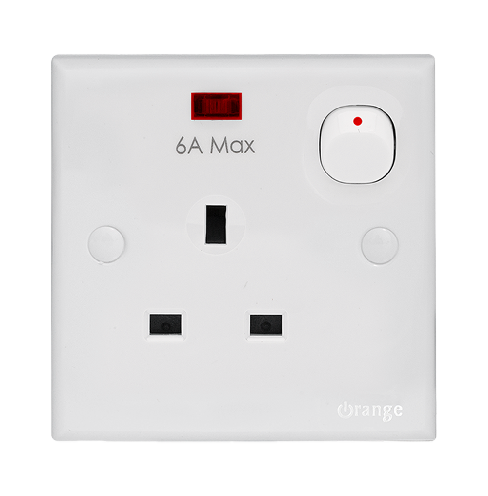 CASABLANCA 13Amp. Single Switched Socket Outlet, 6Amp.Max with Neon White