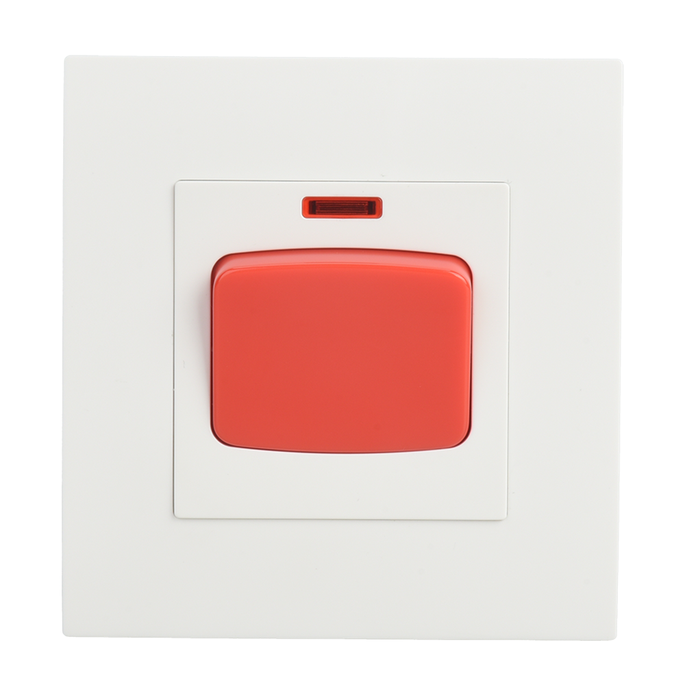 VIRAGO 45Amp. Double Pole Switch with Indicator with Earth Strap White