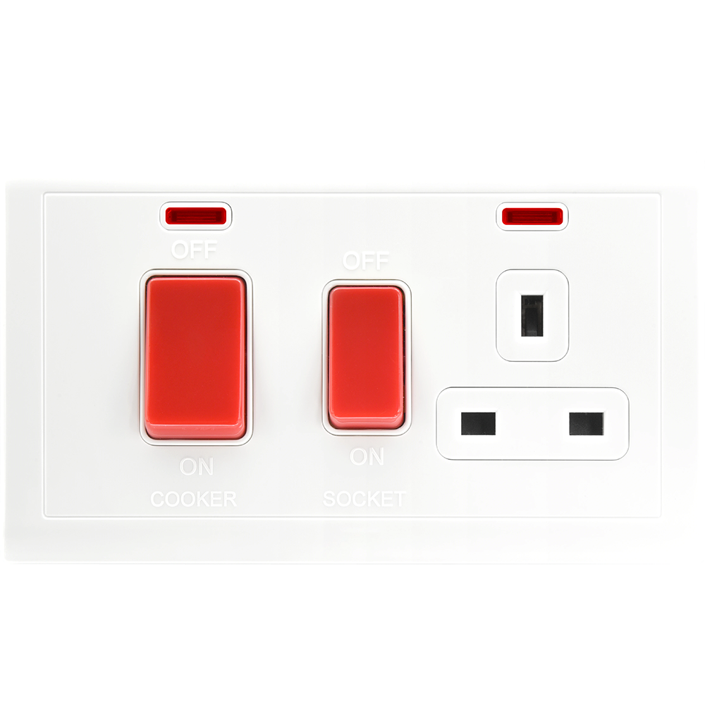 VIRAGO 45Amp. Cooker Controller with 13Amp. Switched Socket Outlet White