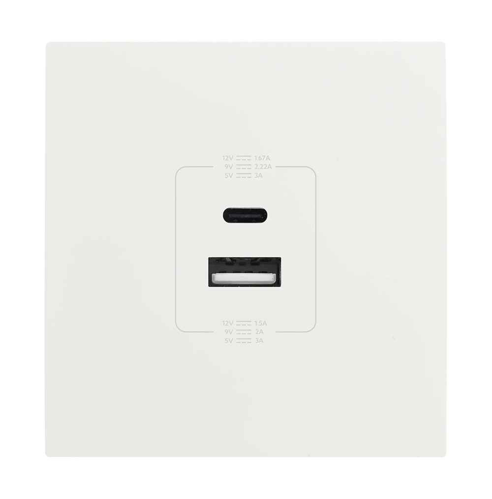 VIRAGO 1Gang  Type-A+Type-C USB Charger Outlet White