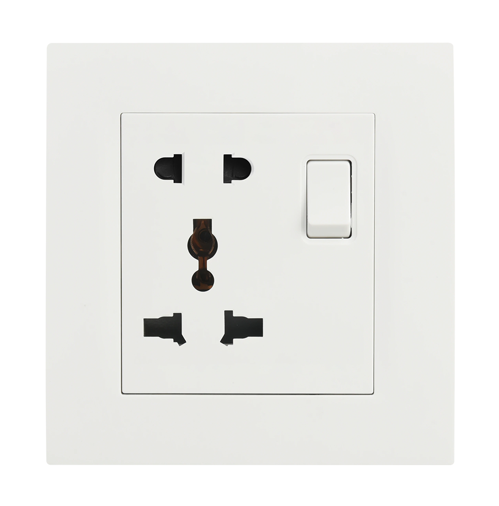 VIRAGO Multy + 2Pin Single 1Pole Switched Socket Outlet with Indicator White