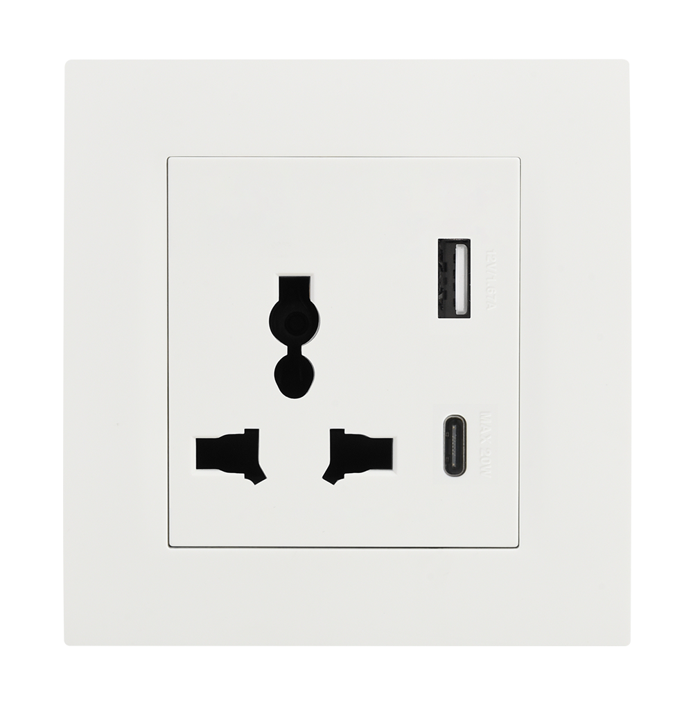 VIRAGO Multy Single 1Pole Switched Socket Outlet with Type-A + Type-C USB Charger Outlet White