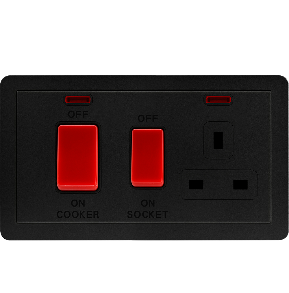 VIRAGO 45Amp. Cooker Controller with 13Amp. Switched Socket Outlet Black