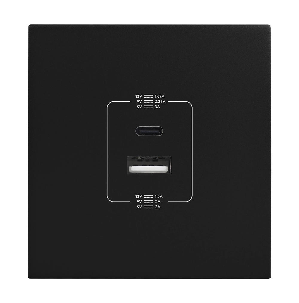 VIRAGO 1Gang  Type-A+Type-C USB Charger Outlet Black