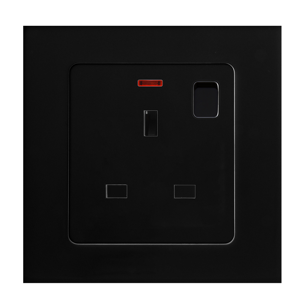 VIRAGO 13Amp. Single 1Pole Switched Socket Outlet with Indicator Black