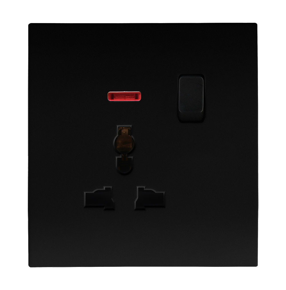 VIRAGO Multy Single 1Pole Switched Socket Outlet with Indicator Black