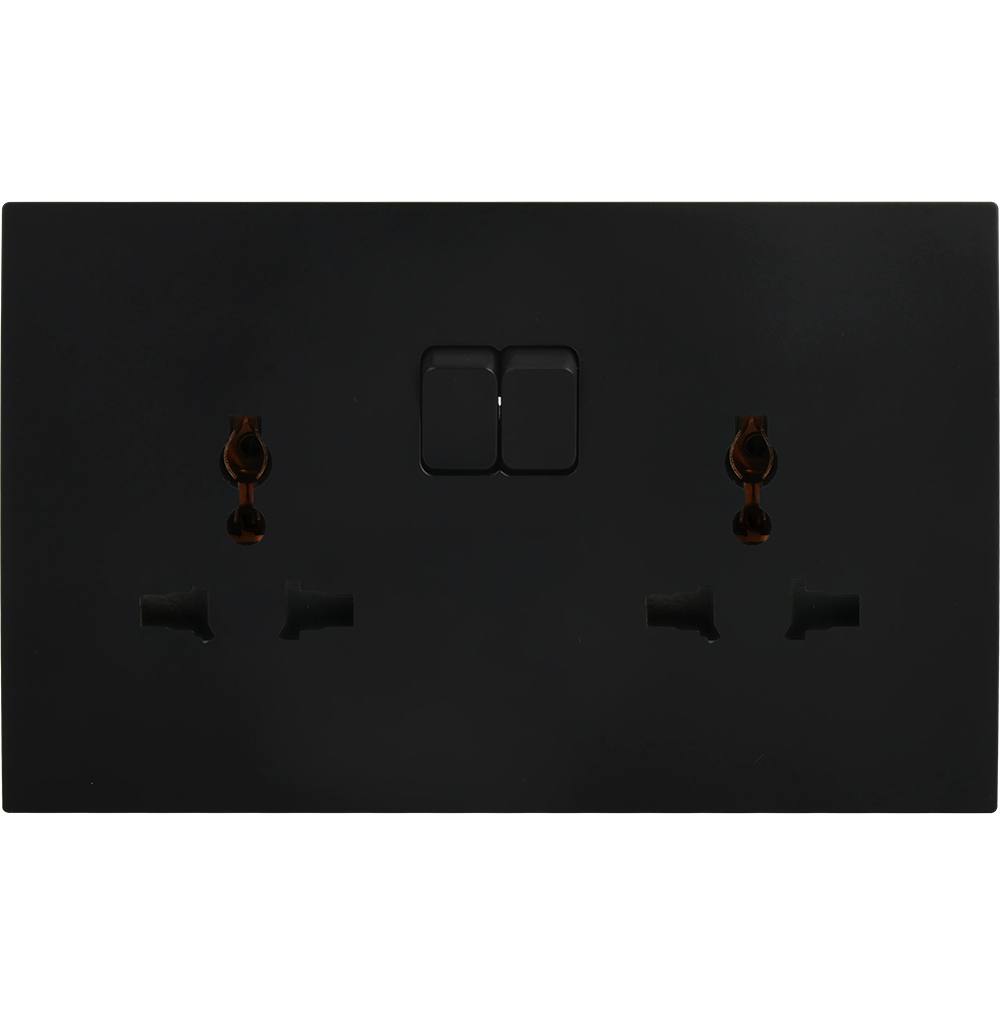 VIRAGO Multy Twin 1Pole Switched Socket Outlet without Indicator Black