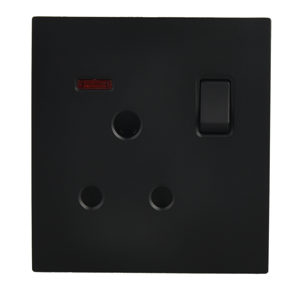 VIRAGO 15Amp. Single 1Pole Switched Socket Outlet with Indicator Black