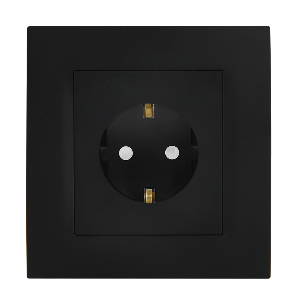 VIRAGO 16Amp. Single Shuko Unswitched Socket Outlet Black