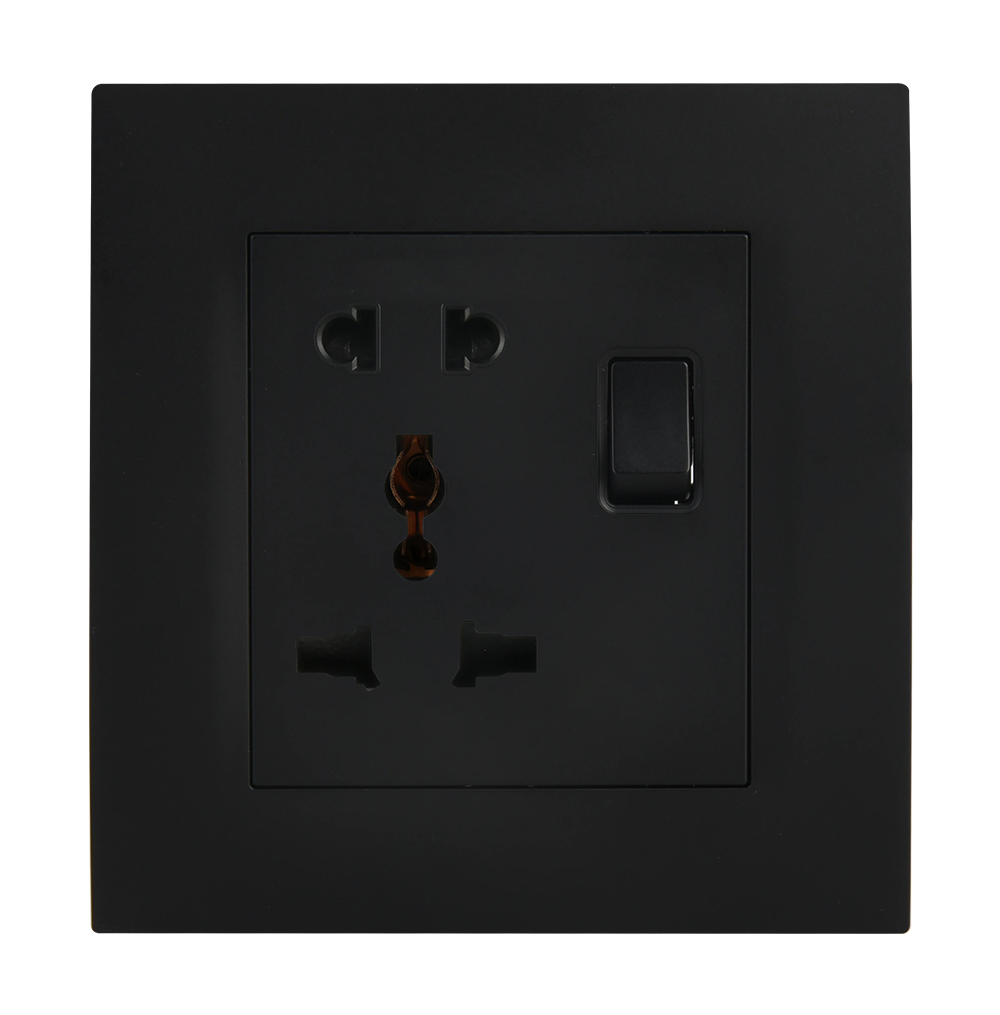 VIRAGO Multy + 2Pin Single 1Pole Switched Socket Outlet with Indicator Black