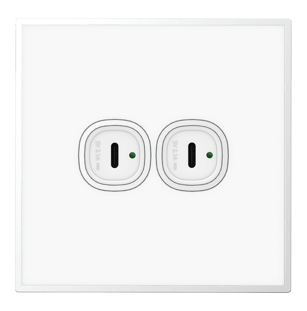 YULE 2.1Amp. 2Gang Type-C USB Charger Outlet White