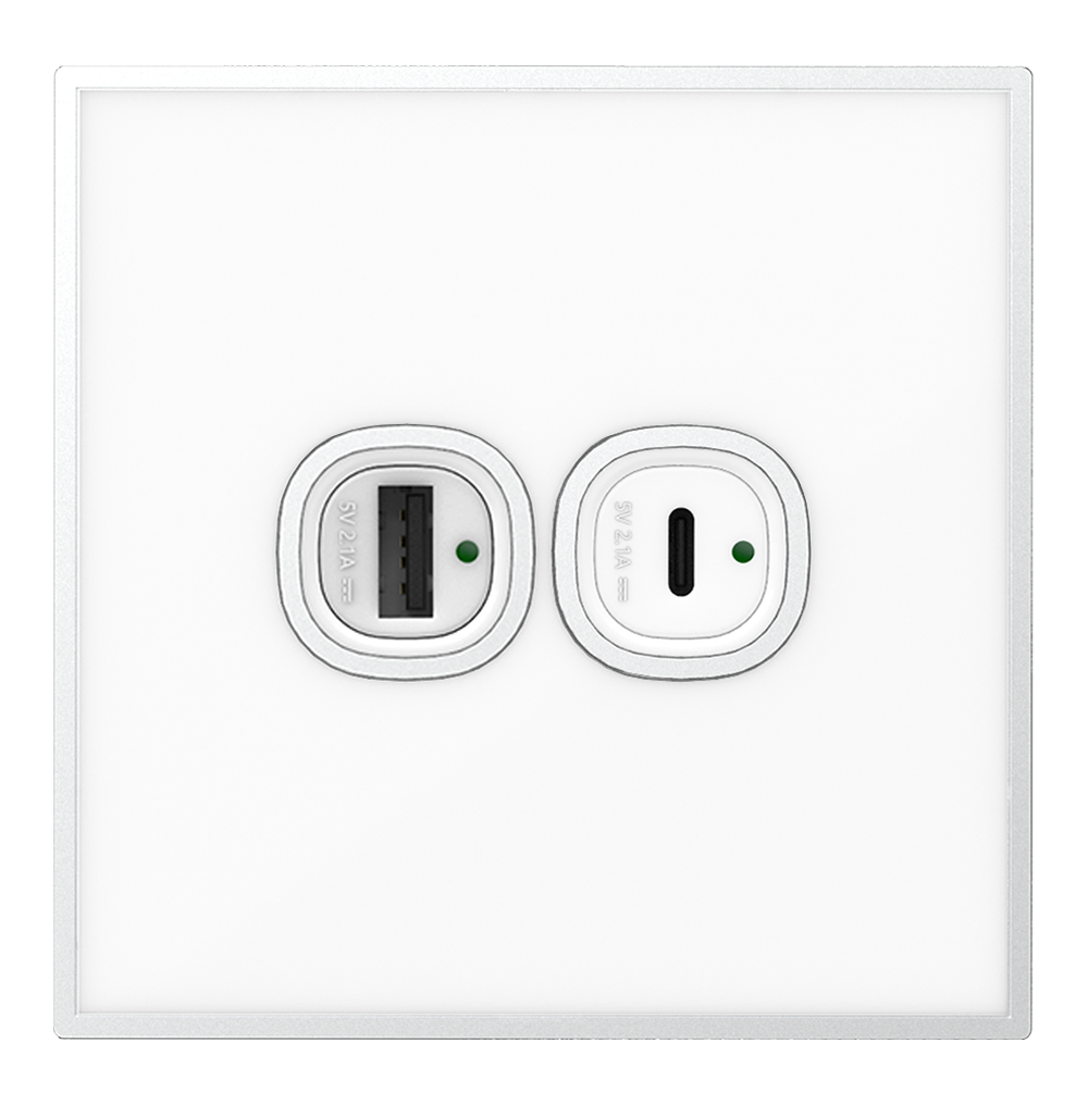YULE 4.2Amp. 2Gang Type-A+C USB Charger Outlet White