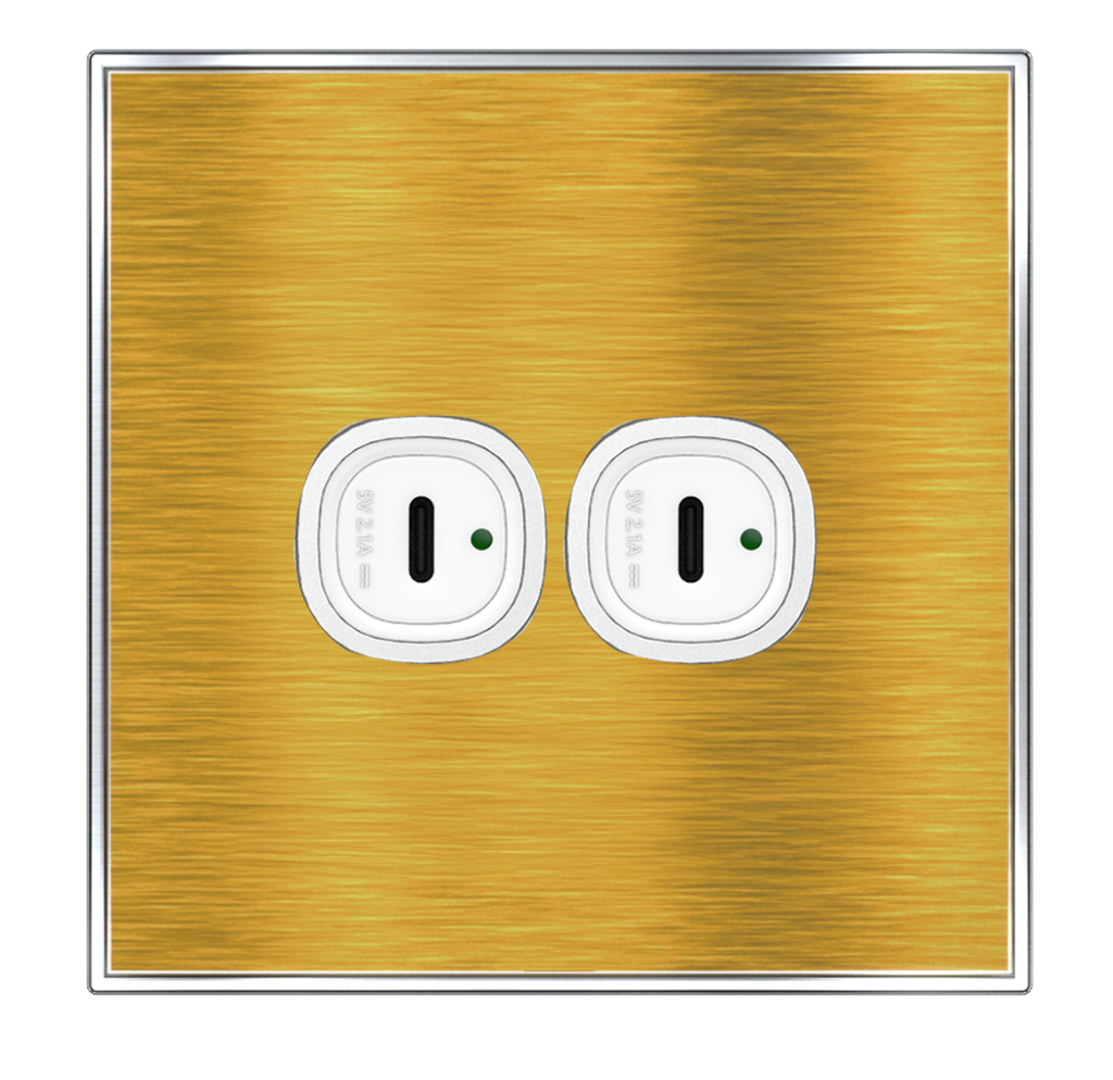 YULE 2.1Amp. 2Gang Type-C USB Charger Outlet Gold